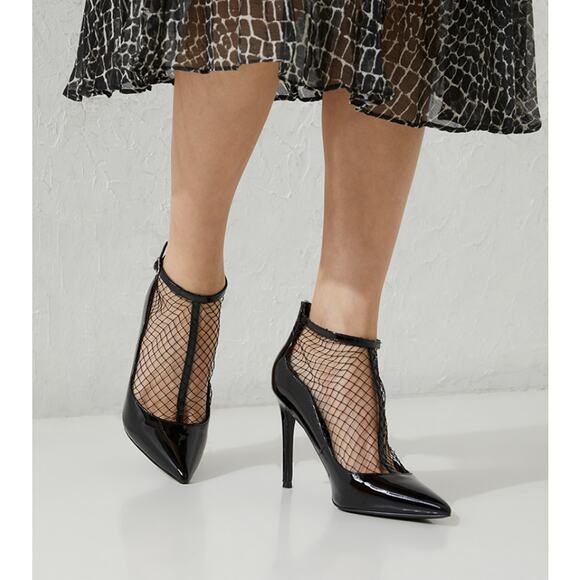 Nine West Women's Black FISHNET Zippered‎ High Heels Ankle Boots Size 5.5M - Picture 4 of 14